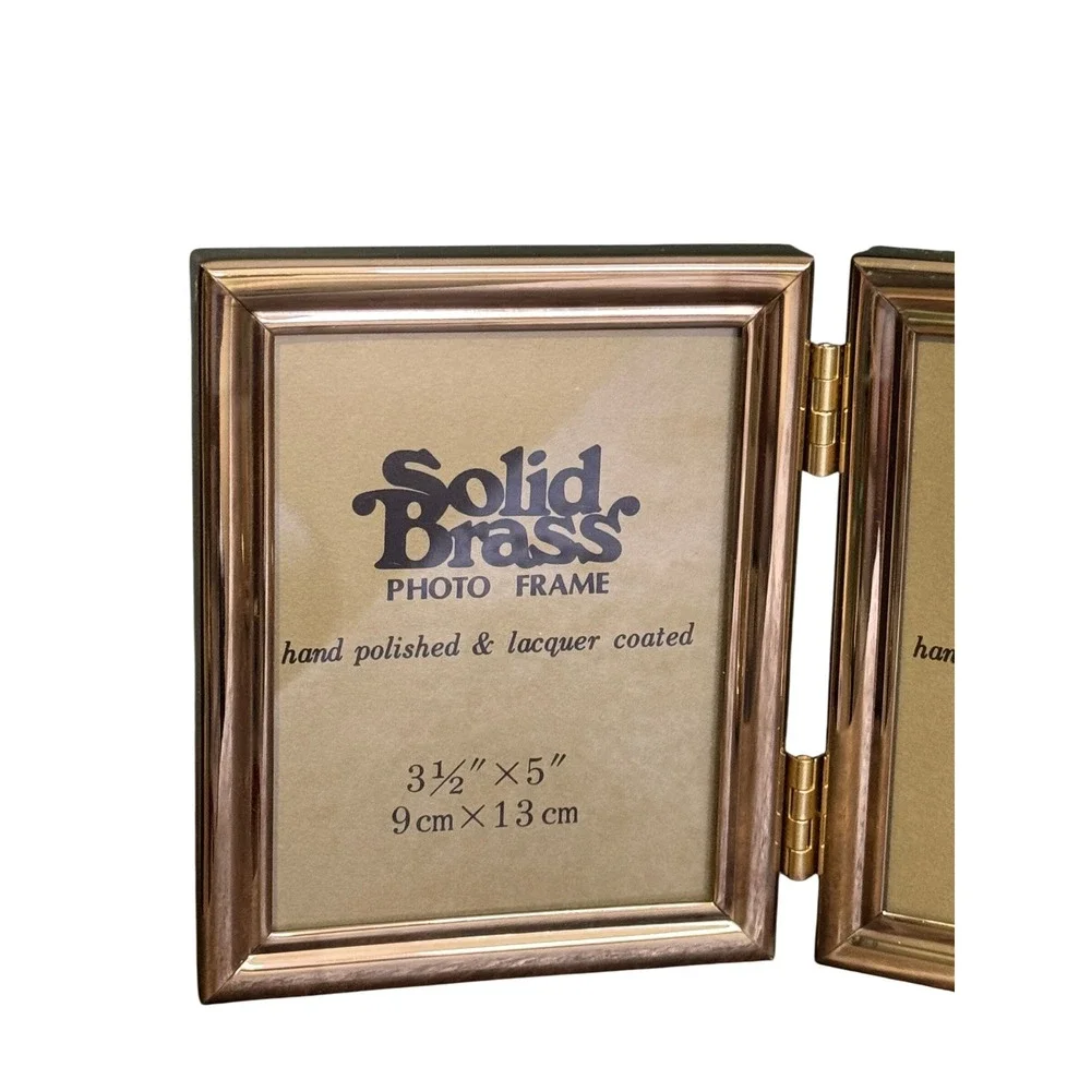 Vintage Solid Brass Triple Folding Picture Frame Triptych 3.5x5 Gold Tone